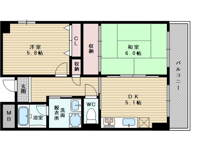 プリオール上新庄(2DK/7階)の間取り写真