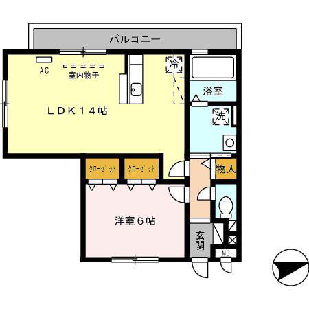 イン・ハピネスII(1LDK/3階)の間取り写真