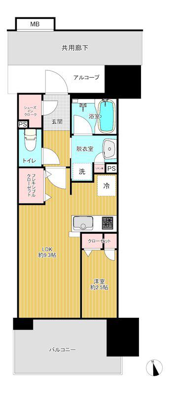 プラウド難波(1LDK/5階)の間取り写真