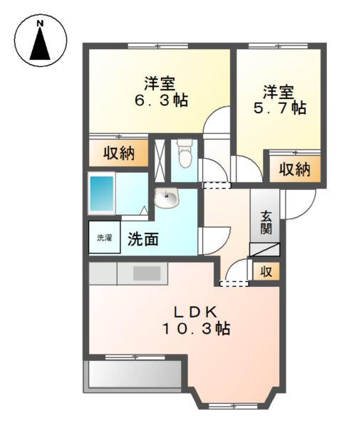 イーストメゾン中島A棟(2LDK/2階)の間取り写真