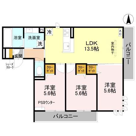 ルコアン堀川今宮(3LDK/3階)の間取り写真