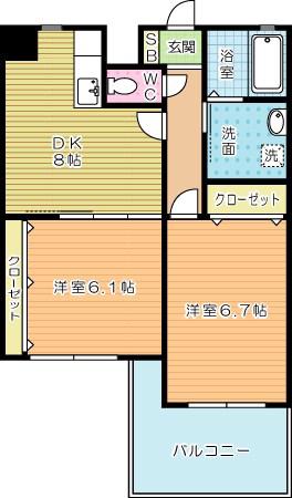 FELT515(2DK/3階)の間取り写真