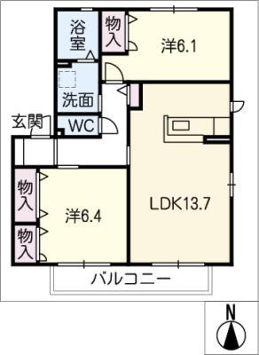 コータ・コートW B棟(2LDK/2階)の間取り写真