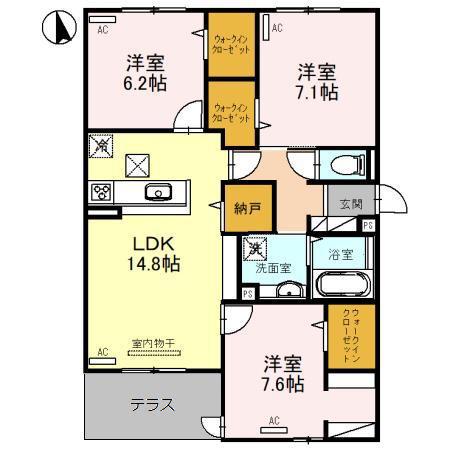 アンサンブル大今里(3LDK/1階)の間取り写真