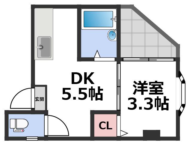 ロイヤルハイム新深江(1DK/2階)の間取り写真