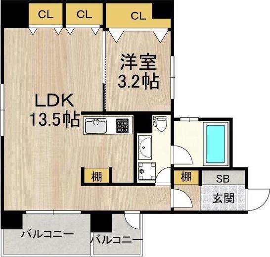 ラクメンビル(1LDK/5階)の間取り写真