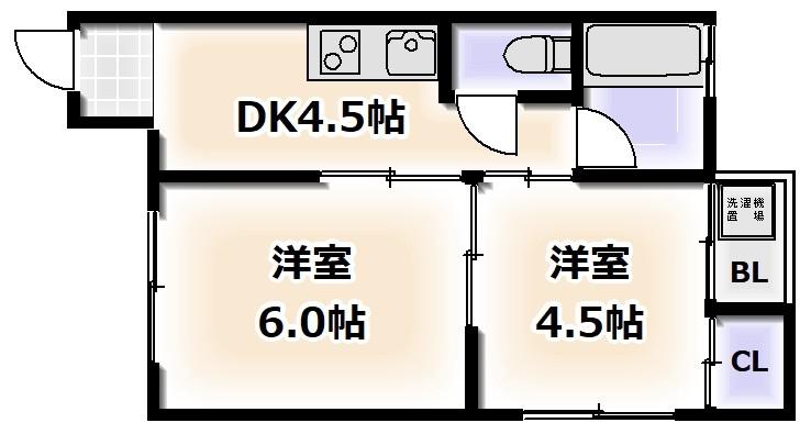 グリーンハイム公園南矢田(2DK/2階)の間取り写真