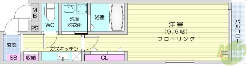 ドミール南仙台Ⅱ(1K/1階)の間取り写真