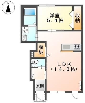 リバーヒルズ里庄(1LDK/1階)の間取り写真