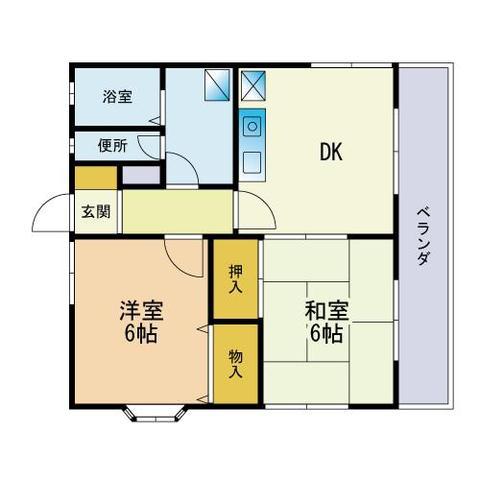 ウーブル香椎II(2DK/2階)の間取り写真