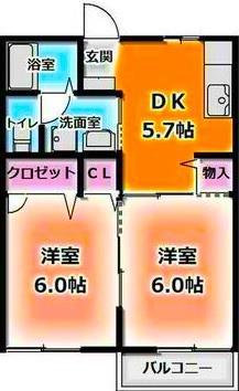 ルミナス21 C(2DK/2階)の間取り写真