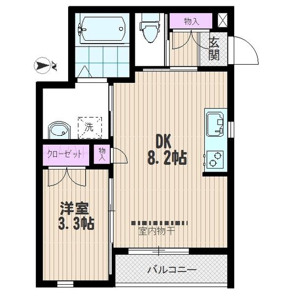 プレミール中里(1DK/3階)の間取り写真