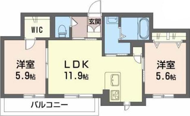 グランドベレオ田宮(2LDK/2階)の間取り写真
