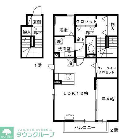 花水木F(1LDK/2階)の間取り写真