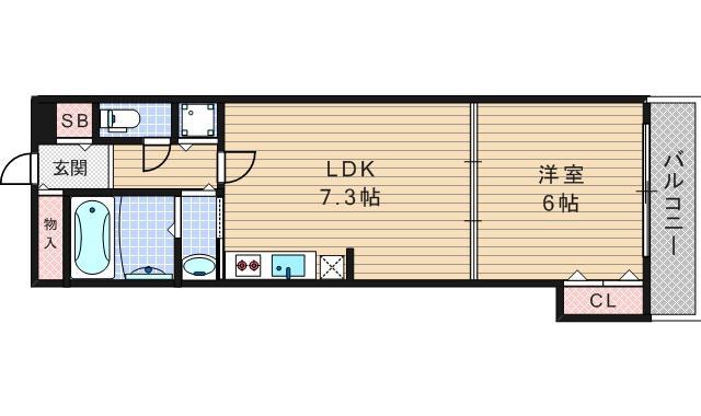 ゼフェロス南堀江(1LDK/3階)の間取り写真