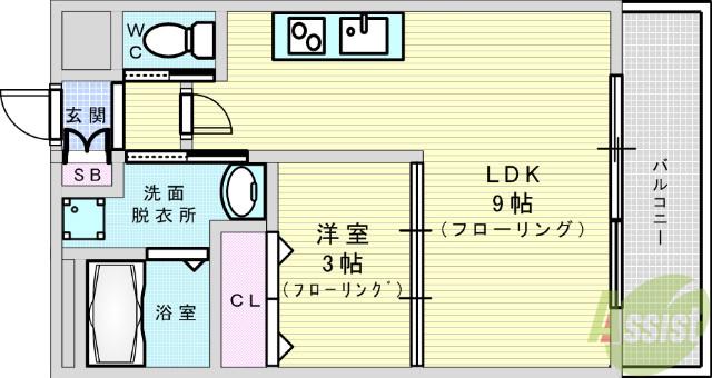 アーバンフラッツ西中島(1LDK/9階)の間取り写真