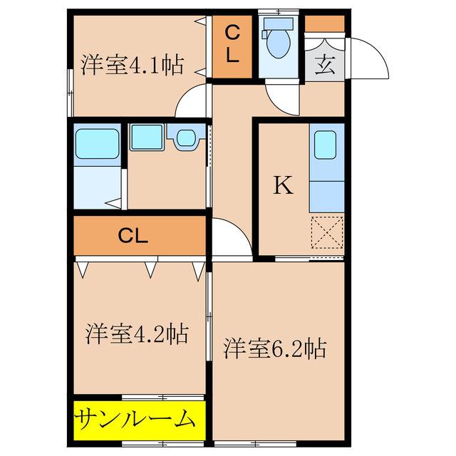 ロータス B棟(3K/2階)の間取り写真