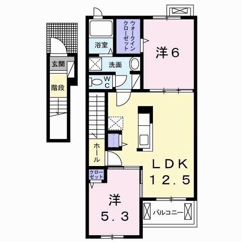 アヴァンサール(2LDK/2階)の間取り写真