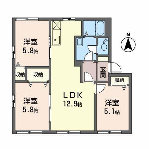 PRENDREA(3LDK/1階)の間取り写真