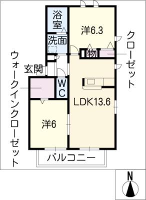 ウィングドフットコート(2LDK/1階)の間取り写真