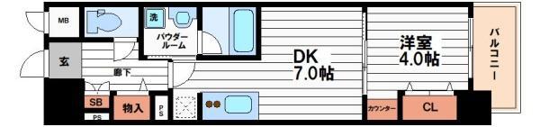 セイワパレス本町東(1DK/5階)の間取り写真