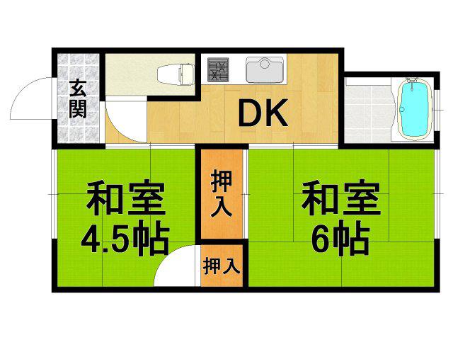 森川文化B棟(2K/1階)の間取り写真