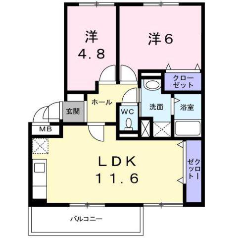 タウニーロイヤル1(2LDK/1階)の間取り写真