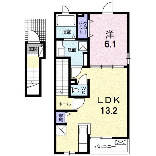 クルール 大村 B(1LDK/2階)の間取り写真