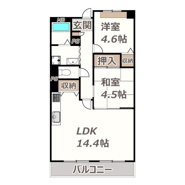 ラヴィータ南田辺(2LDK/4階)の間取り写真