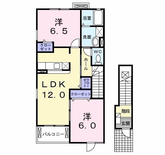 アブニールソレイユB棟(2LDK/2階)の間取り写真