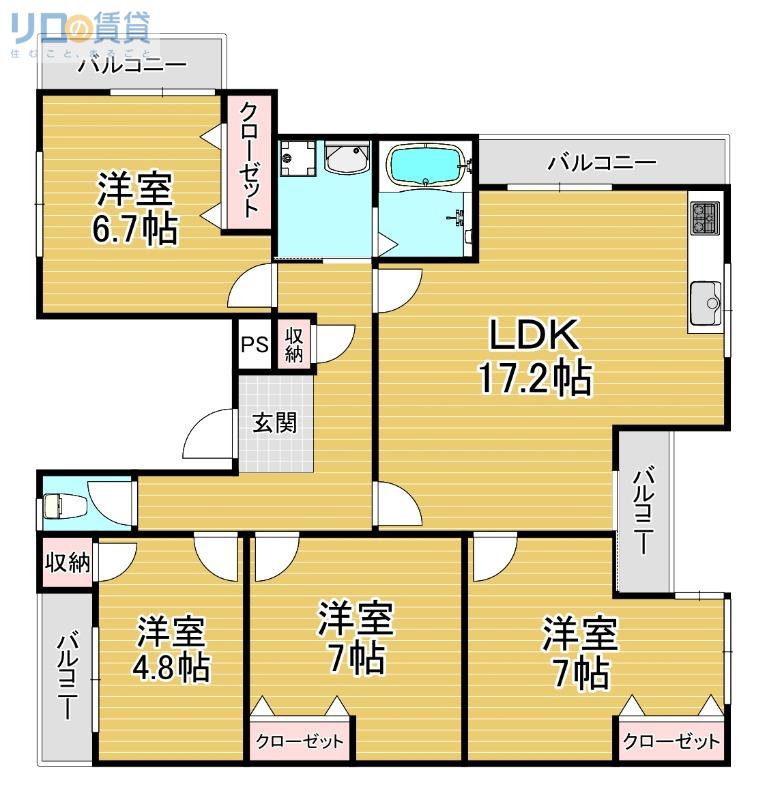 新庄ハイツ(4LDK/3階)の間取り写真