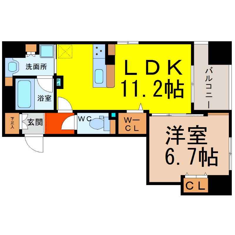 ルーエ錦(1LDK/7階)の間取り写真