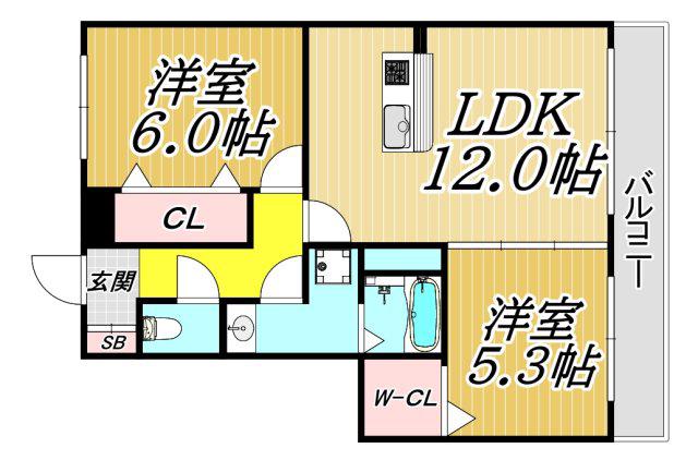 南塚口メディエートプラザII(2LDK/1階)の間取り写真