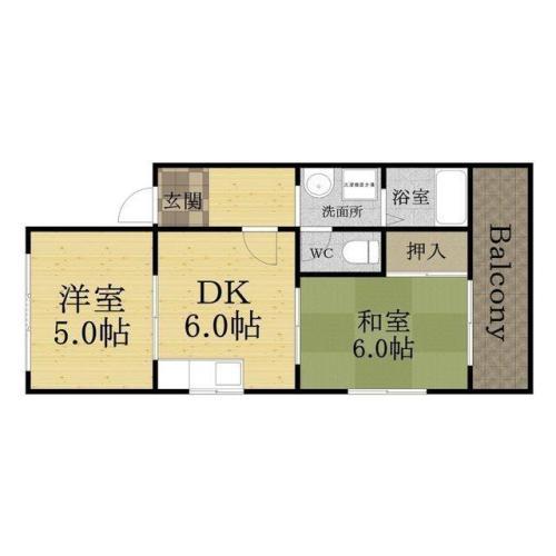 リブ南塚口(2DK/3階)の間取り写真