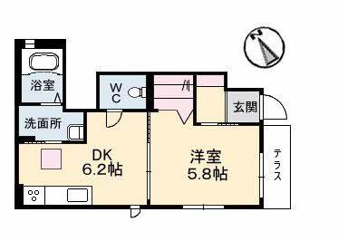RAINBOW C棟(1DK/1階)の間取り写真