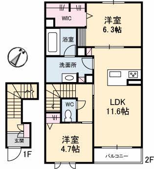 エスポワール戸坂山崎(2LDK/2階)の間取り写真