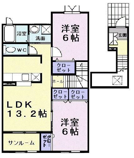 ディアコート川崎(2LDK/2階)の間取り写真