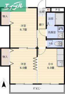 ベルカント辰巳(2DK/2階)の間取り写真