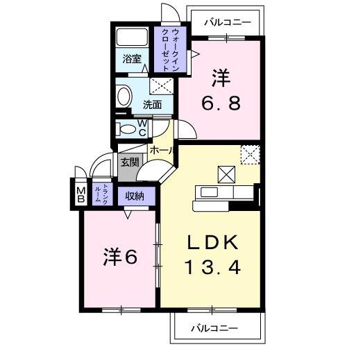 メゾンドファミーユ鶴見緑地IIA(2LDK/1階)の間取り写真