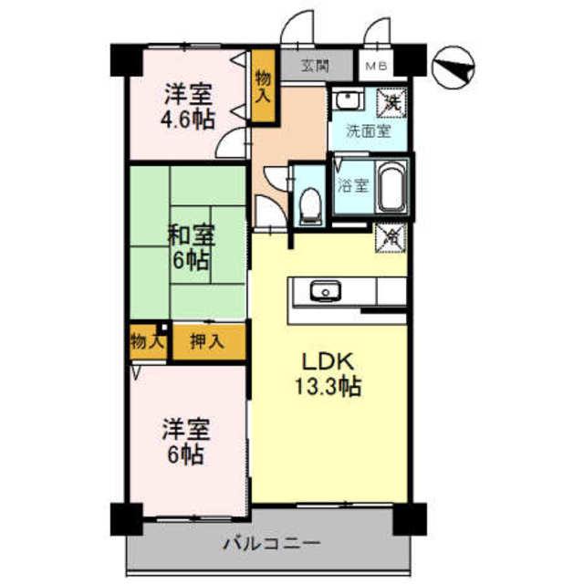 フローラ南館(3LDK/4階)の間取り写真