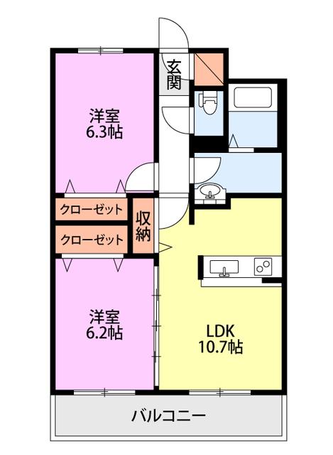プレジール(2LDK/3階)の間取り写真