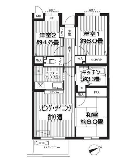 オークヴィレッジ調布(3LDK/2階)の間取り写真