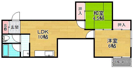 ヴィラアロー(2LDK/3階)の間取り写真
