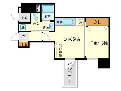セレニテ本町ROJI 02(1DK/3階)の間取り写真