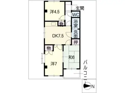 サウスリバー(3DK/2階)の間取り写真