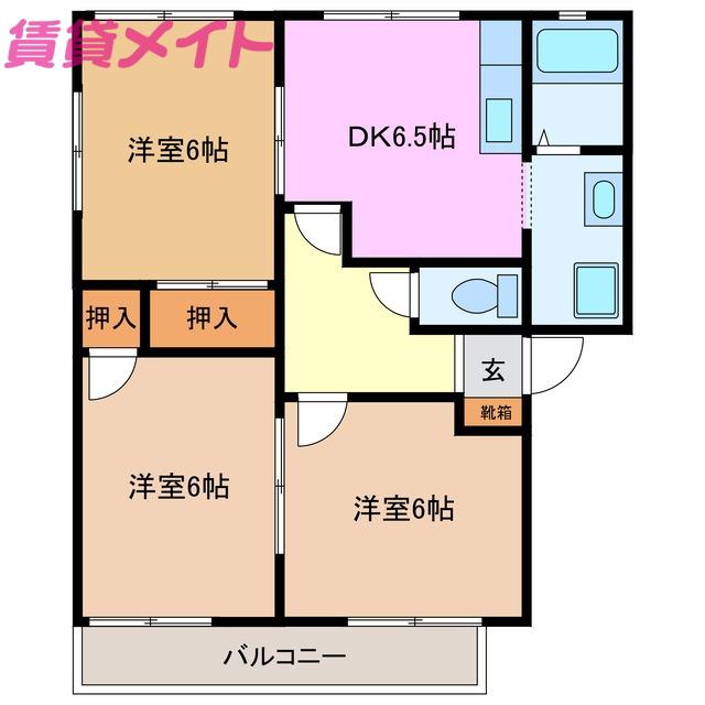 マドンナB(3DK/2階)の間取り写真