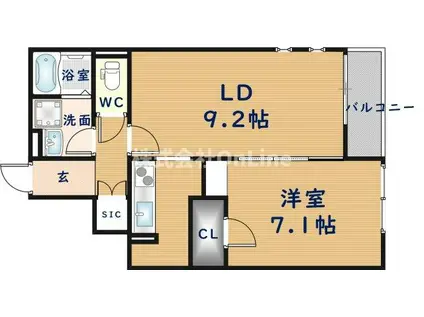 クレイノプレジオB(1LDK/1階)の間取り写真