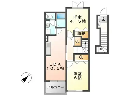 ハイツ イチローB(2LDK/2階)の間取り写真