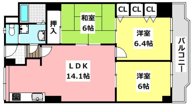 メガロコープ茨木II(3LDK/4階)の間取り写真