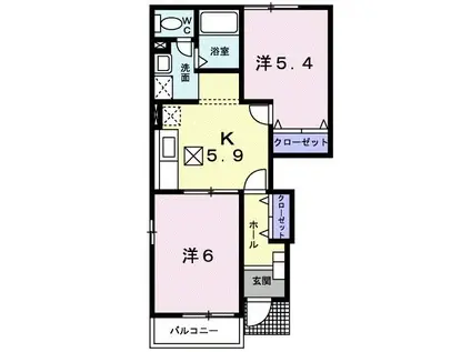 カーサ HANA A棟(2K/1階)の間取り写真